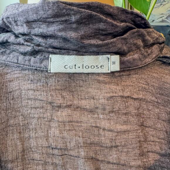 Cut Loose, Sheer Wrinkle Linen Silk Blend Trench Coat Brown w/ Gold Sheen-Medium - Picture 9 of 10